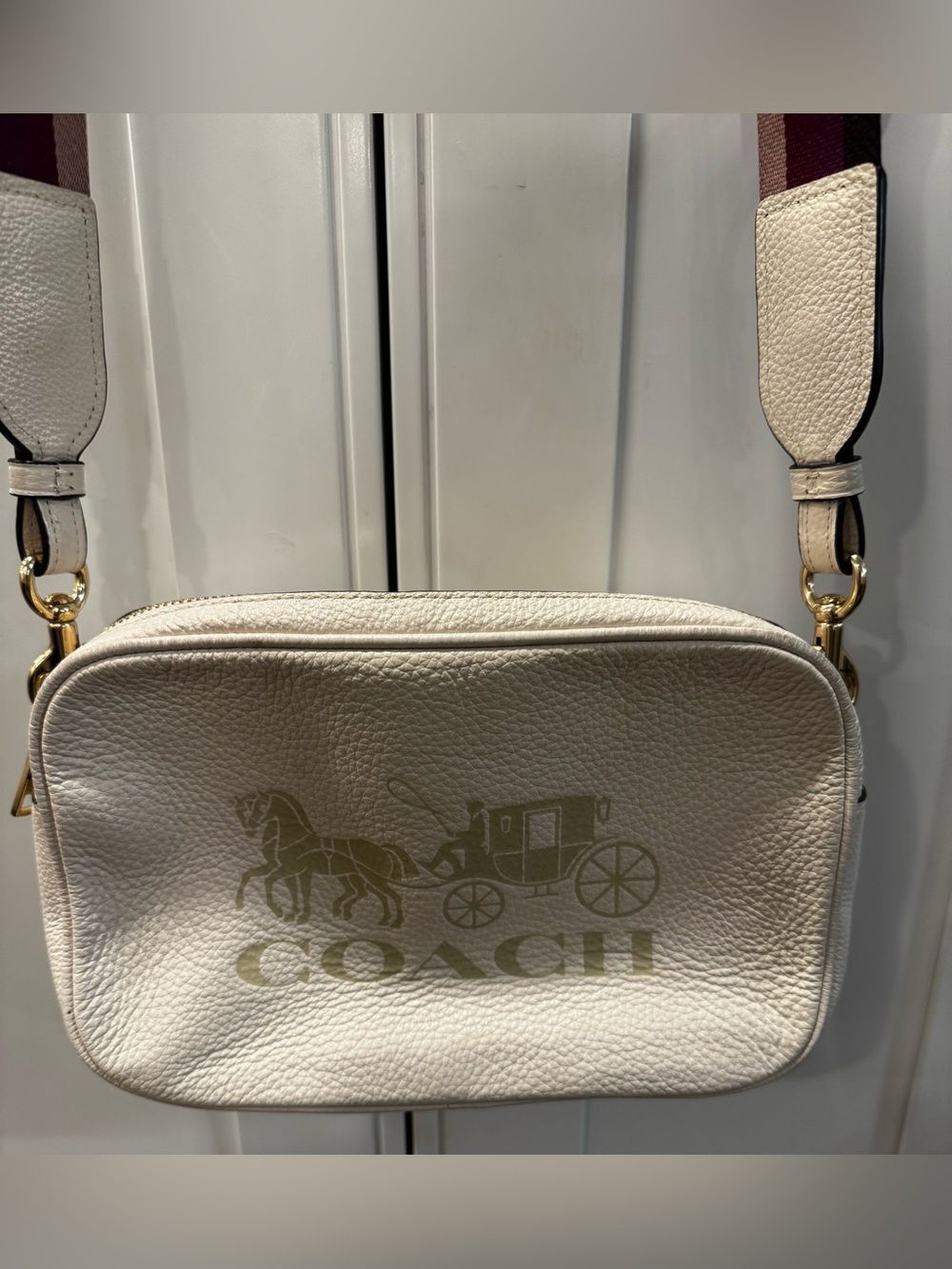 COACH Cream Pebbled Leather Signature Coach Crossbody Bag